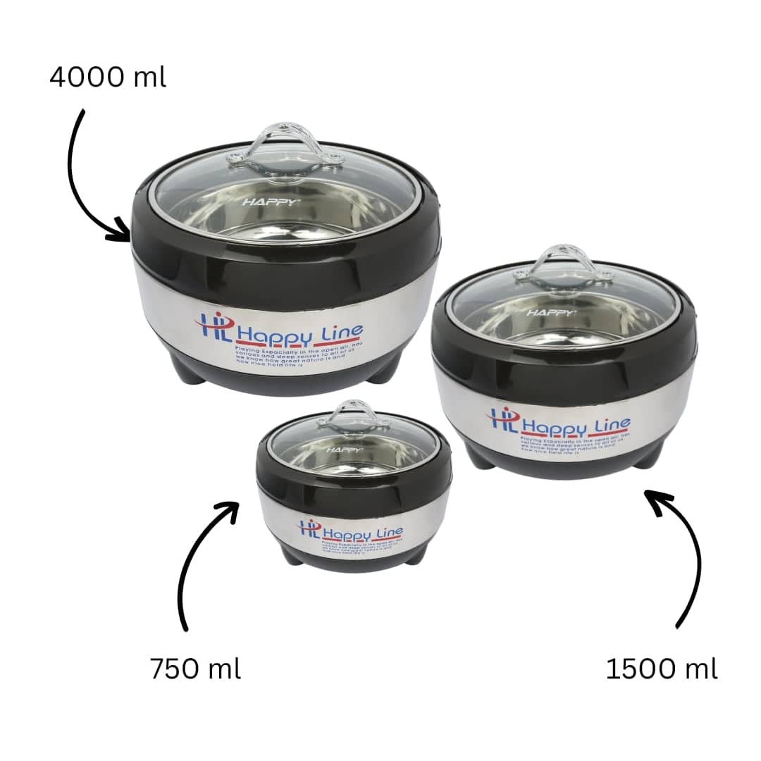 3 Pcs Casserole Hotpot Set | Steel (Glass Top)