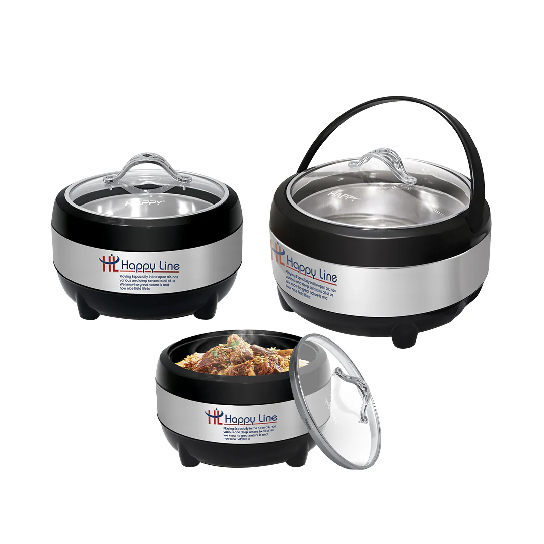 3 Pcs Casserole Hotpot Set | Steel (Glass Top)