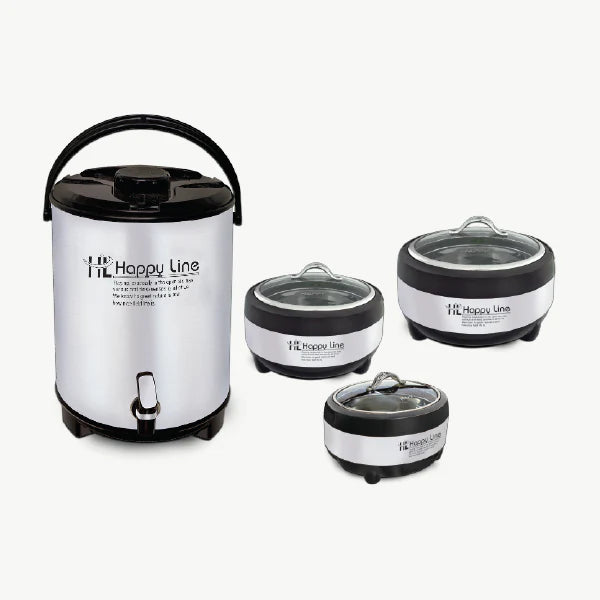 4 Pcs Casserole Hotpot & Cooler Set | Steel (Glass Top)