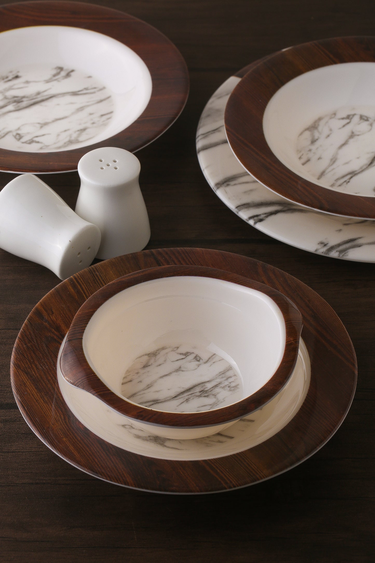Marble & Wood Dinnerware Set | 12 Pcs