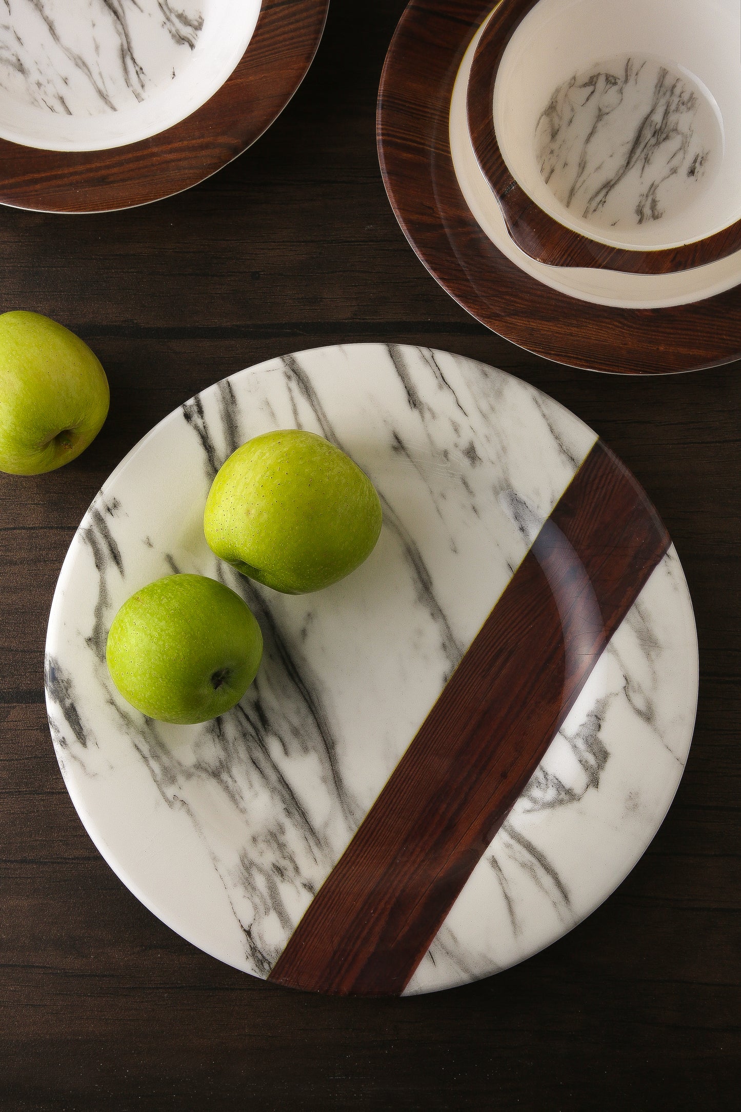 Marble & Wood Dinnerware Set | 12 Pcs