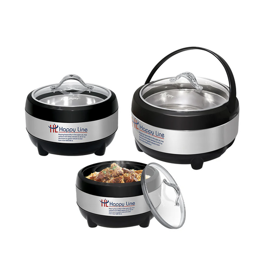 3 Pcs Casserole Hotpot Set | Steel (Glass Top)