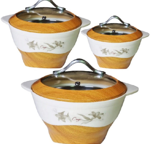 Woody Casserole Hotpot Set  (Glass Top) | 3 Pcs