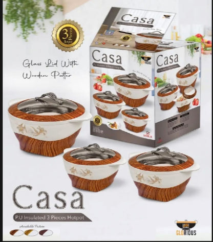 Woody Casserole Hotpot Set  (Glass Top) | 3 Pcs