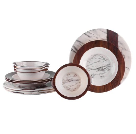 Marble & Wood Dinnerware Set | 12 Pcs